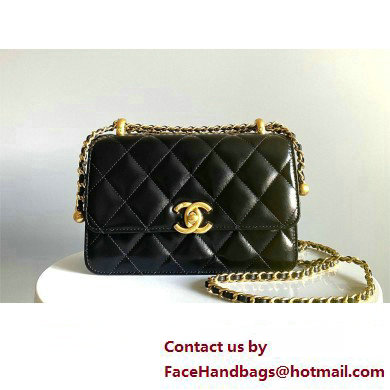 chanel black Shiny Calfskin & Gold-Tone Metal MINI FLAP BAG 2024